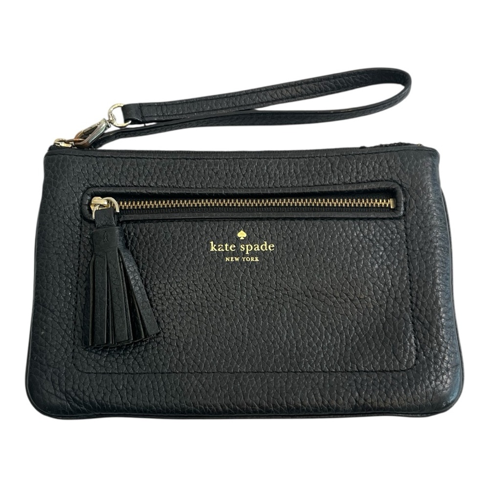 Kate Spade Wristlet Wallet Black Pebbled Leather Flaw